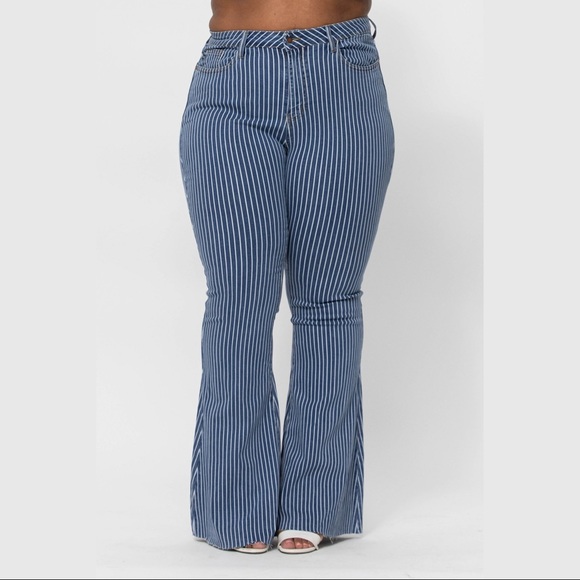 Last 1! 14W Judy Blue hi Waist Super Flare Pin Stripe Dark - Picture 7 of 13